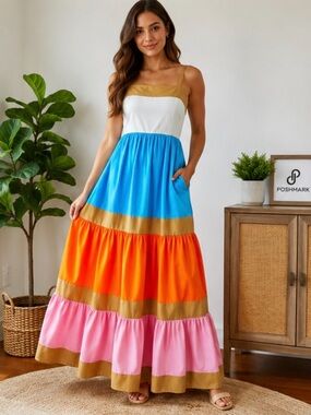 J.Crew Colorblock Tiered Maxi Dress Size 4 Bright Summer Sundress 168.00